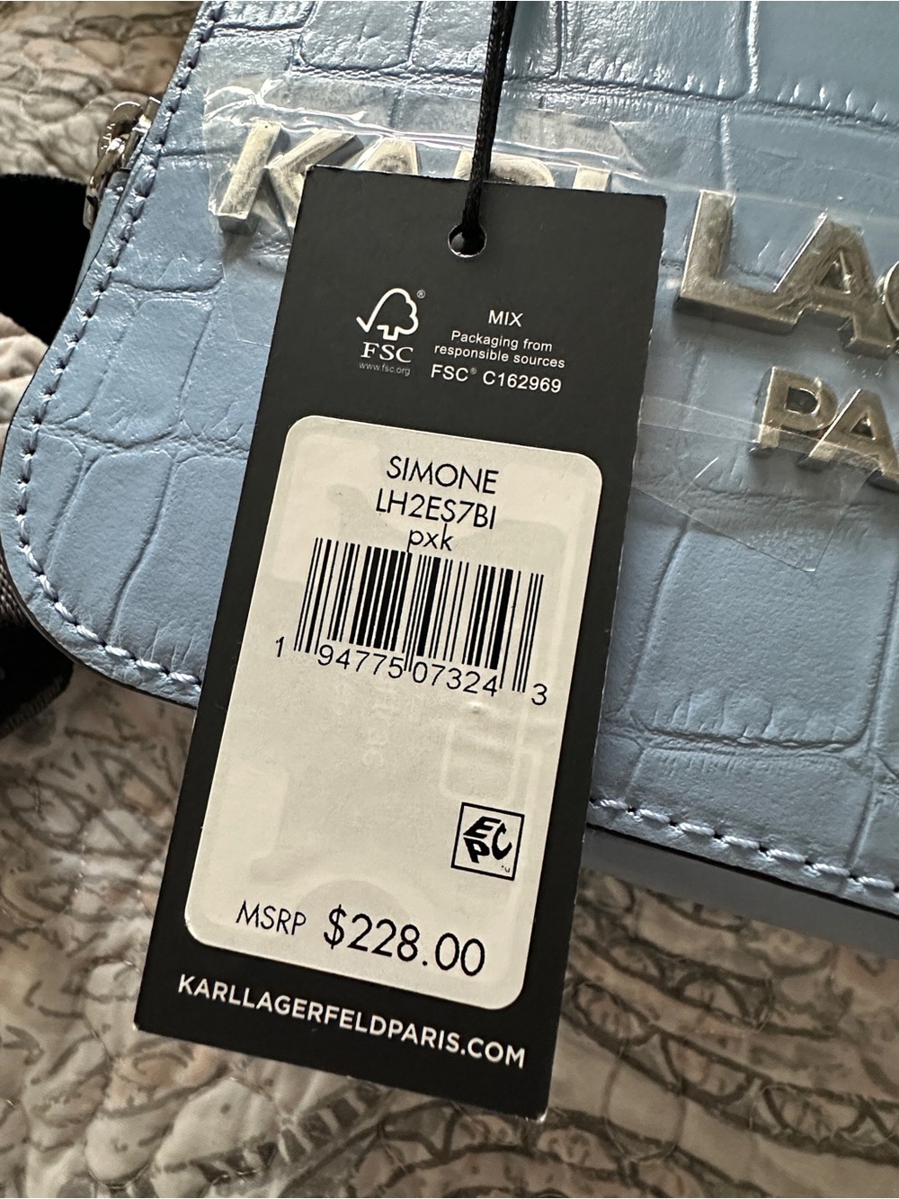 NWT: Karl Lagerfeld Simone Blue Faux-Croc Crossbody Camera Bag with Black Strap - Picture 5 of 6
